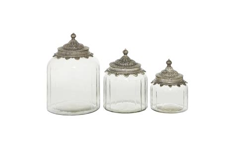 9 Inch Clear Decorative Glass Jars With Metal Lids Set Of 3 Living Spaces