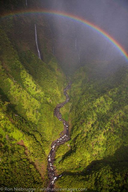 Aerial Of A Rainbow And Waterfalls Kauai Hawaii Ron Niebrugge