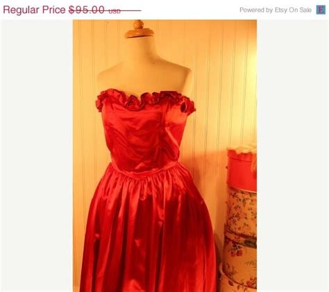 vintage 80 s red satin sleeveless prom dress party dress etsy
