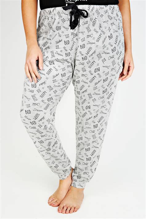 Grey Printed Full Length Cuffed Pyjama Bottoms Plus Size 14161820