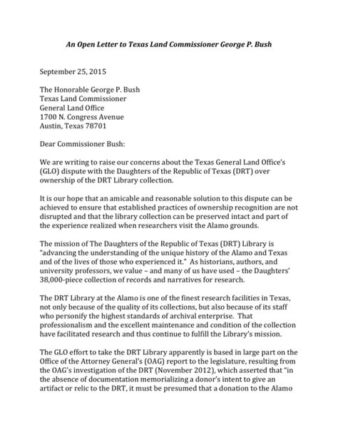 Open Letter To Commissioner Bush November 2015