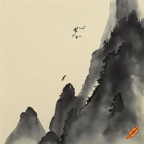 Chinese Ink Painting Of A Mountain On Craiyon