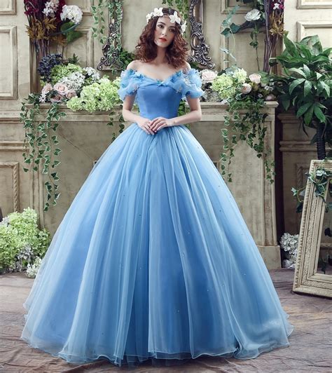 New Movie Deluxe Adult Cinderella Prom Evening Dresses Blue Cinderella