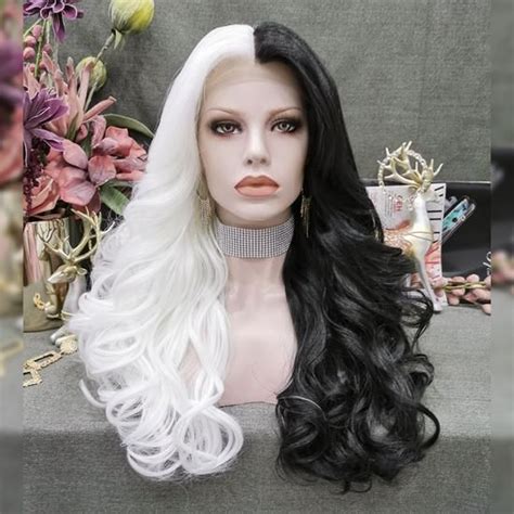 cruella de vil black and white kuila cospaly wig imstyle black and white wig lace front wigs