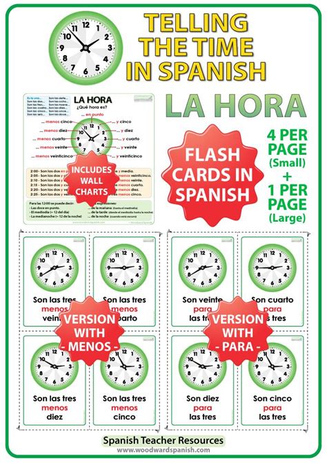 Spanish Time Flash Cards And Charts Vocabulary Flash Cards