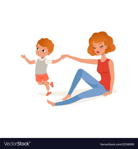 Tired Mother And Her Son Who Wants To Play Vector Image