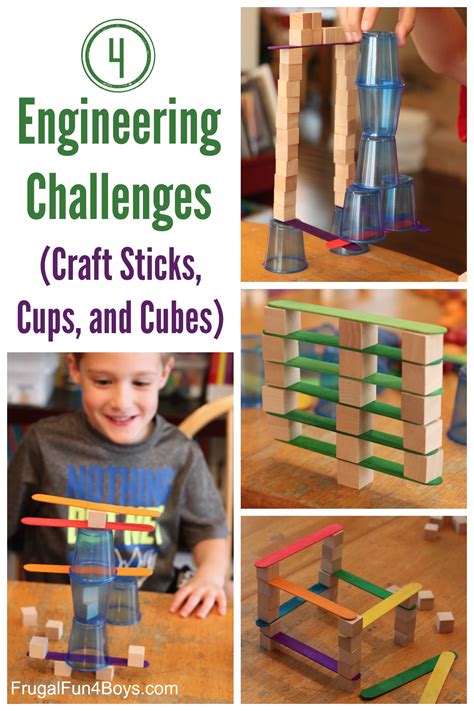4 Engineering Challenges For Kids Cups Craft Sticks And Cubes