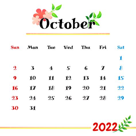 October 2022 Monthly Calendar Design Calendar 2022 October 2022
