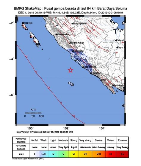 Pusat gempa di laut dengan jarak 84 barat. GEMPA HARI INI, Gempa Magnitudo 4.6 Guncang Seluma ...