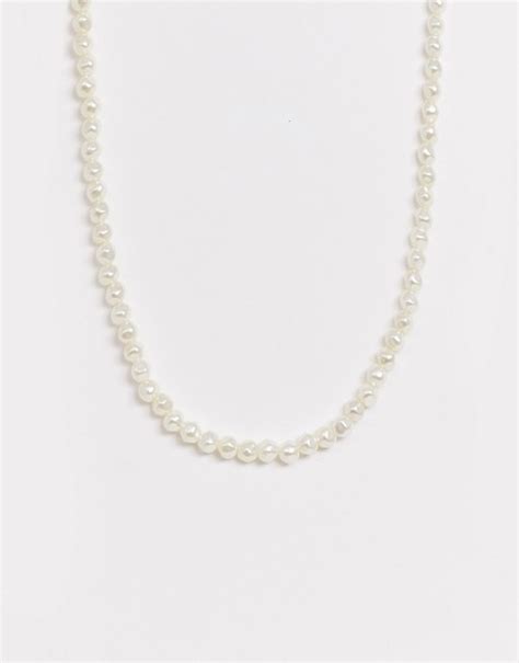 Asos Design Necklace In Mini Faux Freshwater Pearls In Gold Tone Asos