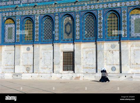 Arab Women In Hijab Burka Walking Near The Dome Of The Rock Islamic