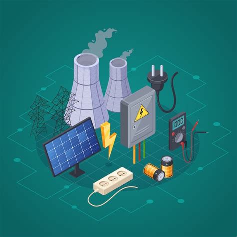 Free Vector Electricity Isometric Composition With Electric Power And