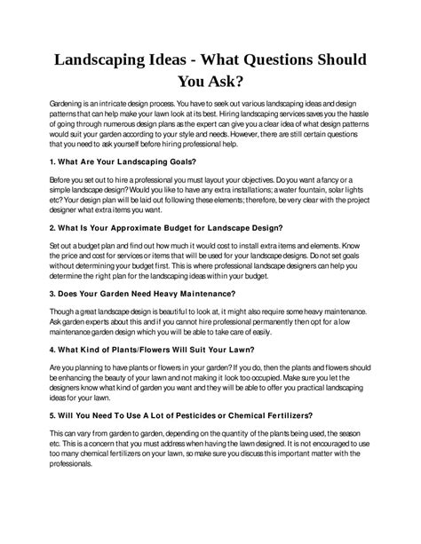 Landscaping Ideas What Questions Should You Ask By Roger Hill Issuu