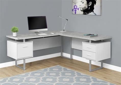 Monarch Specialties Inc White Cement 70 L Shaped Computer Desk Big