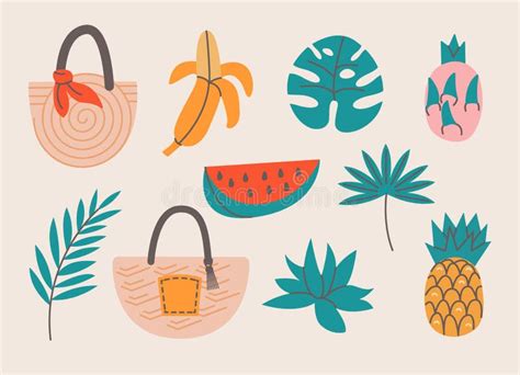 Cartoon Summer Elements Summertime Accessory Palm Leaves Beach Bags