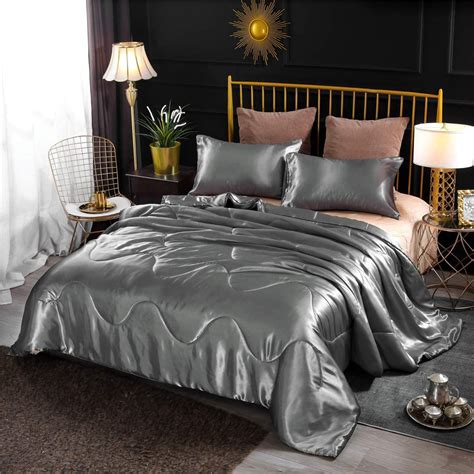 Ntbed Silky Satin Comforter Set Queen Silver Luxury Soft Microfiber Bedding