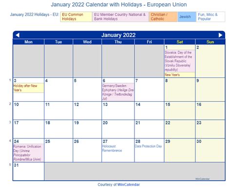 Print Friendly January 2022 Eu Calendar For Printing