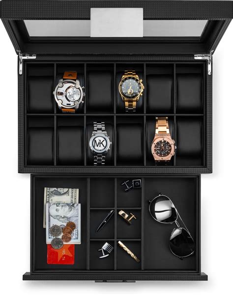 Glenor Co Watch Box With Valet Drawer For Men 12 Slot Luxury Watch