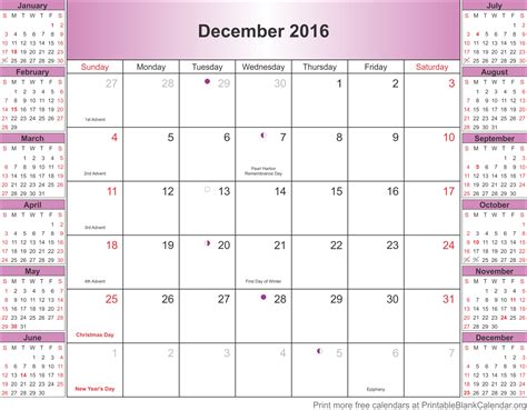 December 2016 Printable Blank Calendar Printable Blank