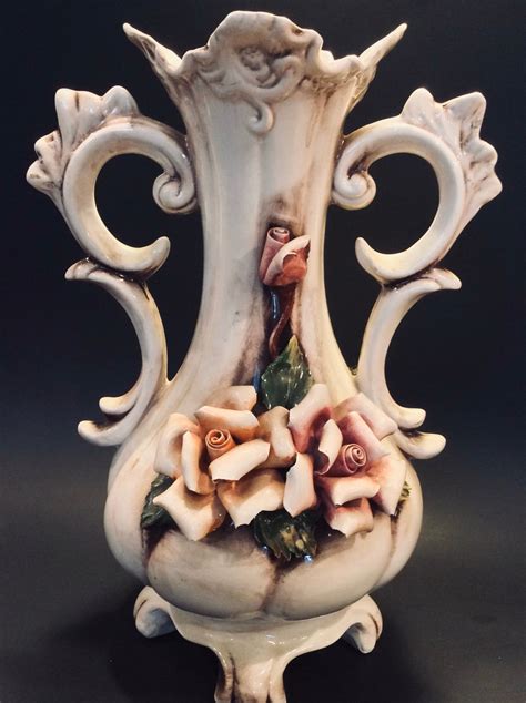 Vintage Italian 15in Vase Ceramic Roses Handmade Made In Etsy