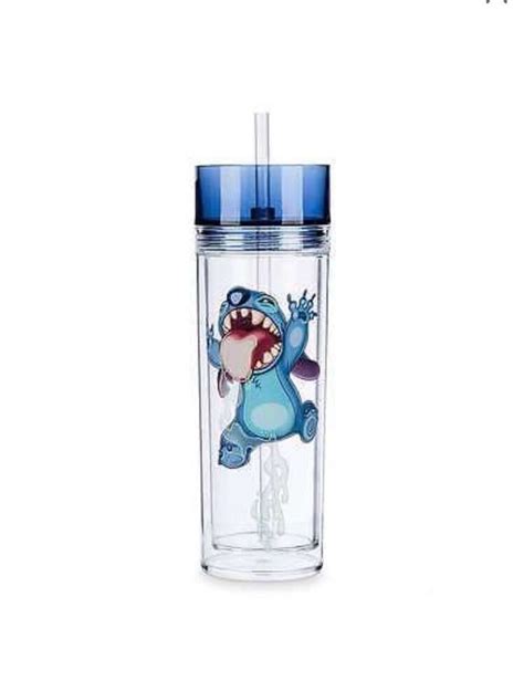 Disney Parks Stitch Licking Trapped Inside Bottle Tumbler With Straw