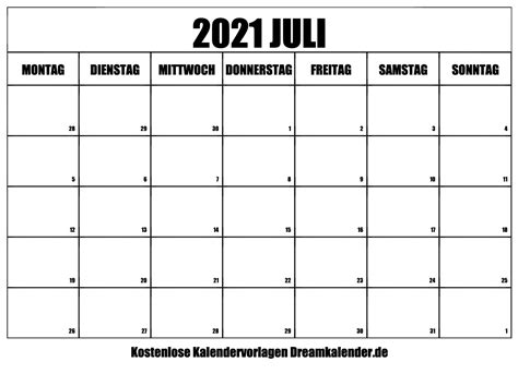 Kalender Juli 2021