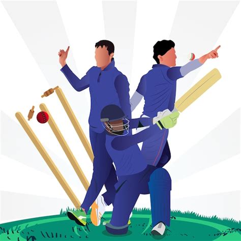 Illustration Colorée Dun Joueur De Batteur Jouant Au Cricket Vecteur