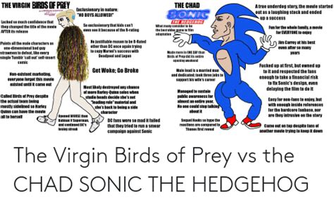 The Virgin Birds Of Prey Vs The Chad Sonic The Hedgehog Virgin Meme