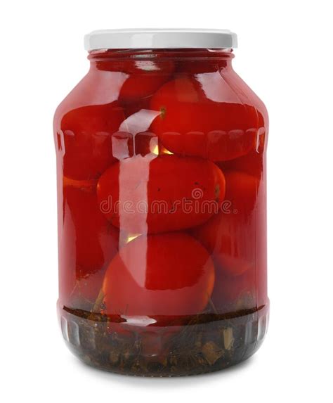 Glass Jar With Pickled Tomatoes Isolated Stock Image Image Of Brine