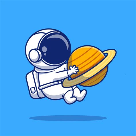 Cute Astronaut Hugging Planet Cartoon Vector Icon Illustration Space
