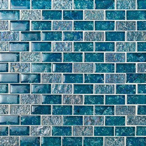 Ivy Hill Tile Marina Iridescent Aqua Brick 11 3 4 In X 11 3 4 In 8 Mm Glass Mesh Mounted
