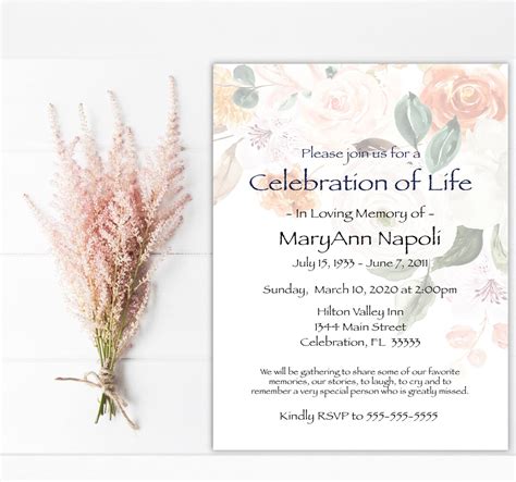 Celebration Of Life Invitations Funeral Announcement Etsy
