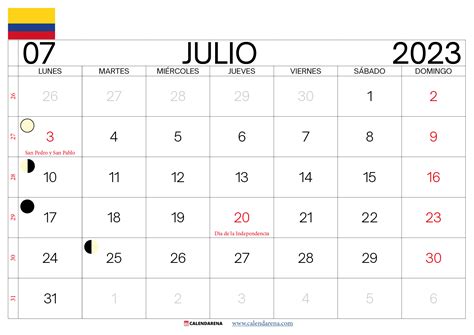 Descargar Calendario Julio 2023 Colombia