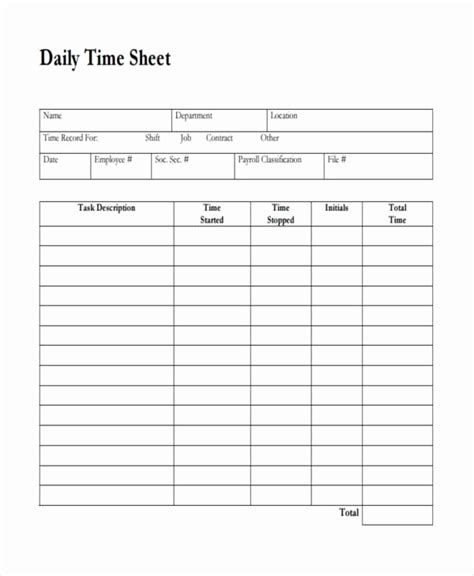 Blank Timesheet Template Free