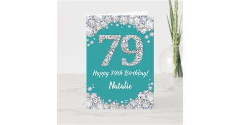 Happy 79th Birthday Teal And Silver Glitter Card Zazzle