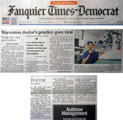 Dr Chang On Front Page News Fauquier Ent Blog