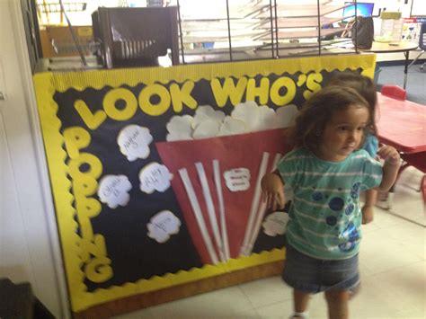 Look Whos Popping Into Prek Back To School Bulletion Board Pre K Back To School School