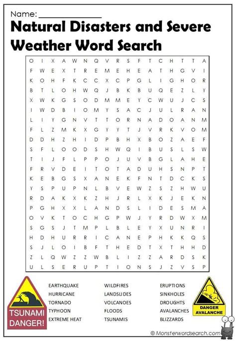 Natural Disasters And Severe Weather Word Search Weather Words