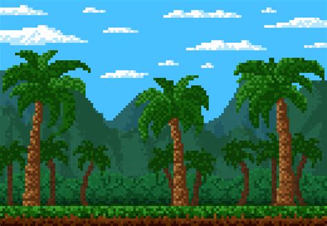Jungle Forest 8 Bit Pixel Game Level Landscape 11353427 Vector Art At