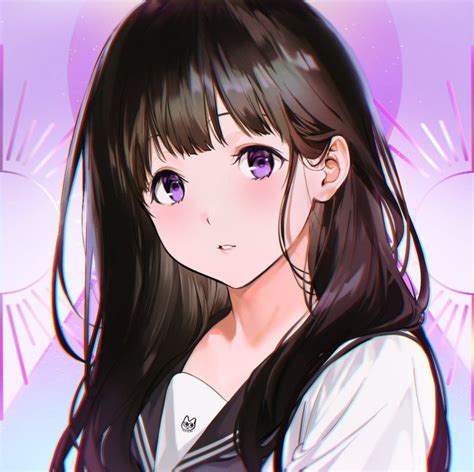Anime Girl With Black Hair And Purple Eyes
