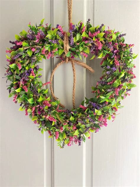 Wicker Heart Shaped Door Wreath With Flowers Medium Back In Etsy Uk