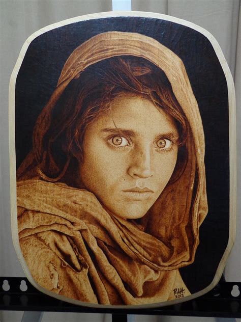 Steve Mccurry Sharbat Gula Afghan Girl 1984 Pyrography Woodburning