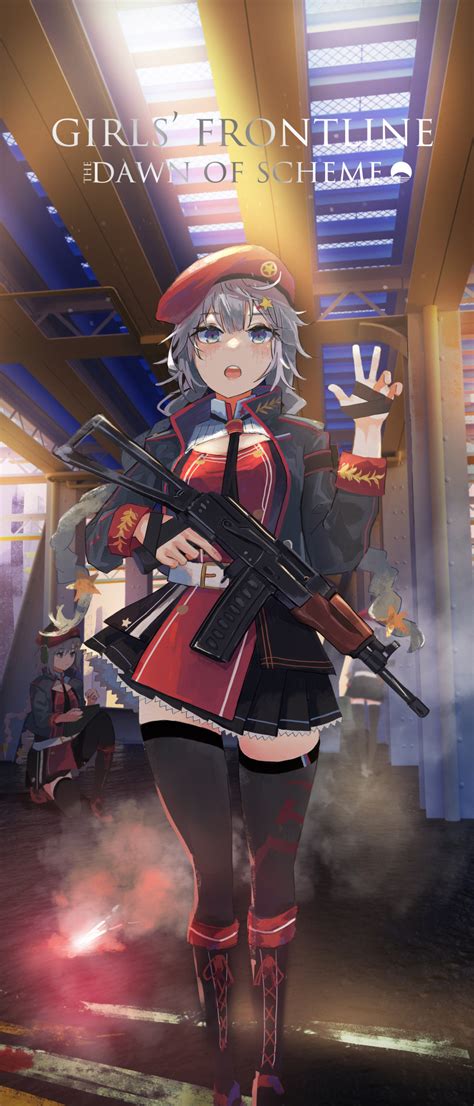 Safebooru 3girls Absurdres Assault Rifle Bangs Belt Beret Black Legwear Blue Eyes Blush Boots