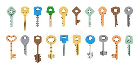 Set Of House Keys Silhouettes Different Types Hand Drawn Colored House