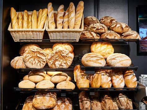 Fresh Bread On Shelves In Bakery Stock Photo Image Of Retail Granary