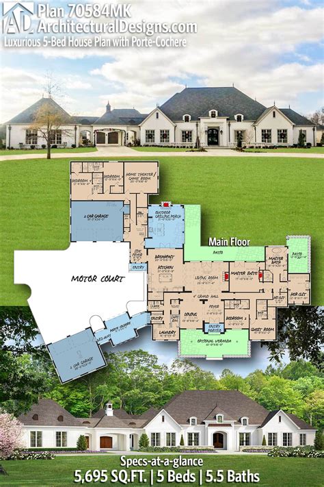 Luxurious 5 Bed House Plan With Porte Cochere 70584mk Architectural