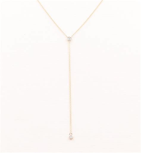 Diamond Lariat Necklacey Necklace14k Solid Gold Dainty Y Etsy