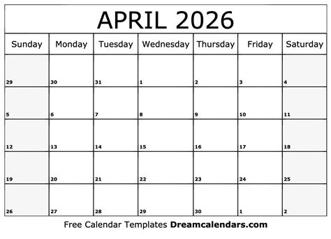 April 2026 Calendar Free Blank Printable With Holidays