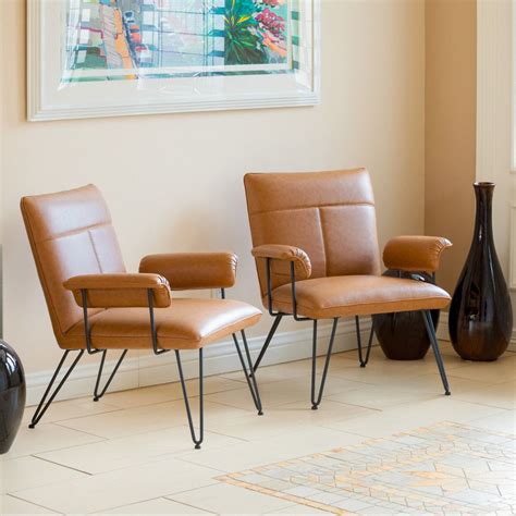 Bonsallo Modern Tan Vinyl Arm Chair Set Of 2 Comfortable Living