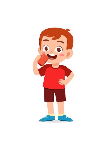 Premium Vector Little Boy Drink Hot Coffee And Feel Happy